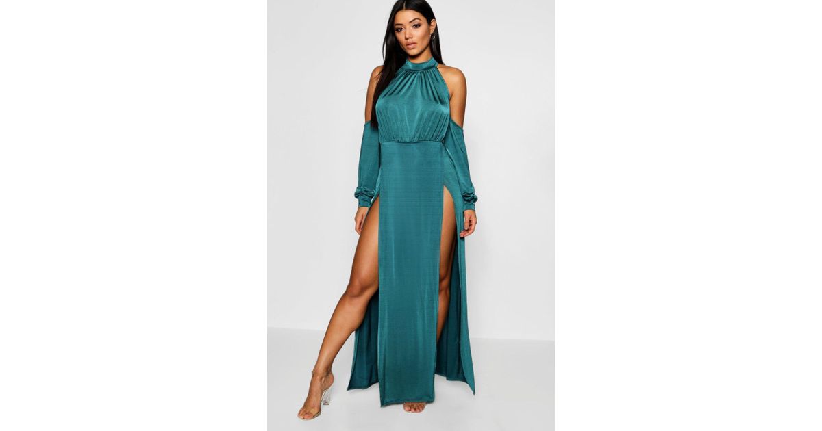 cold shoulder split maxi dress