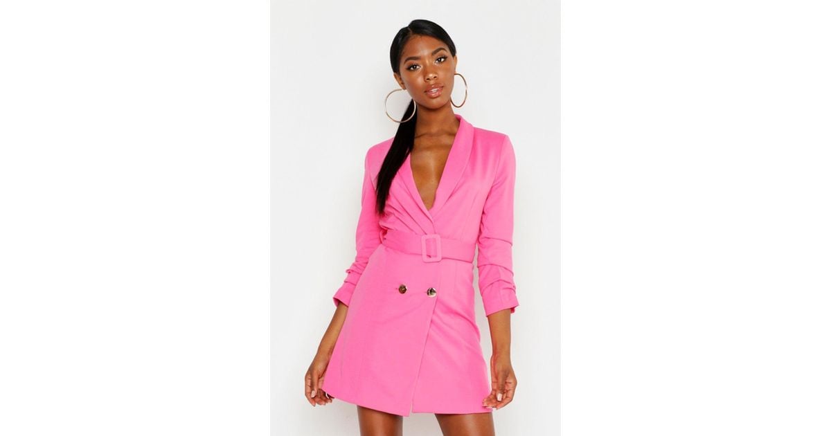 pink belted blazer dress