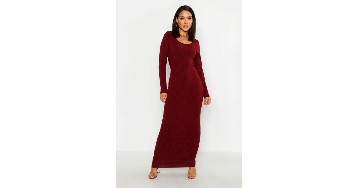 long sleeve scoop neck ribbed maxi dress