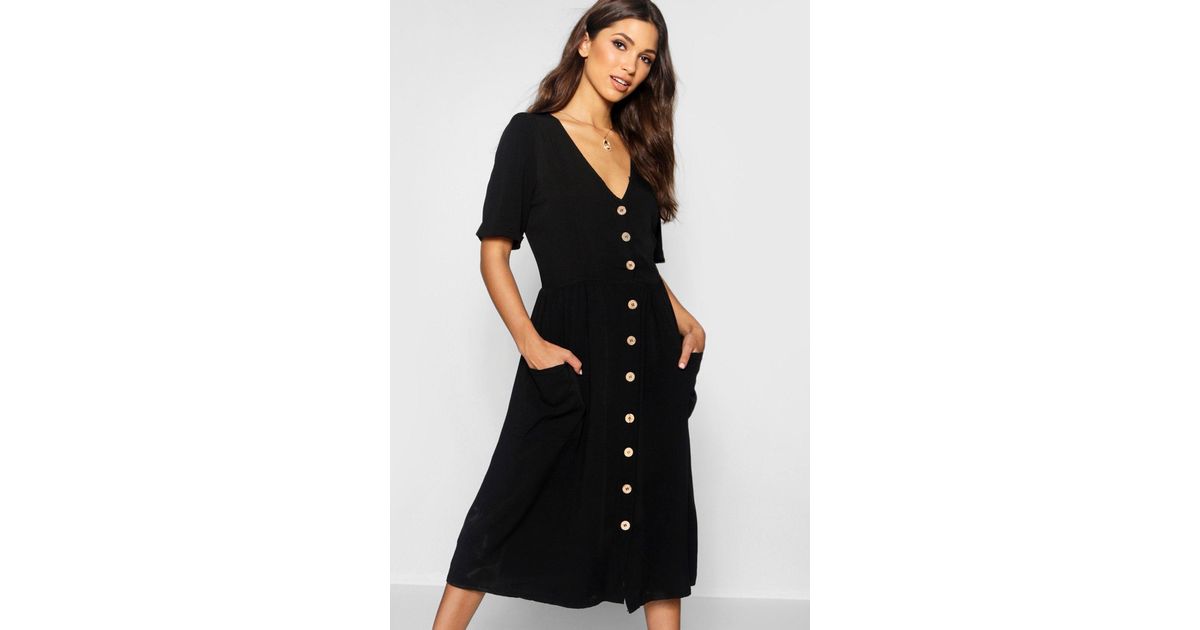 button front pocket detail midi dress