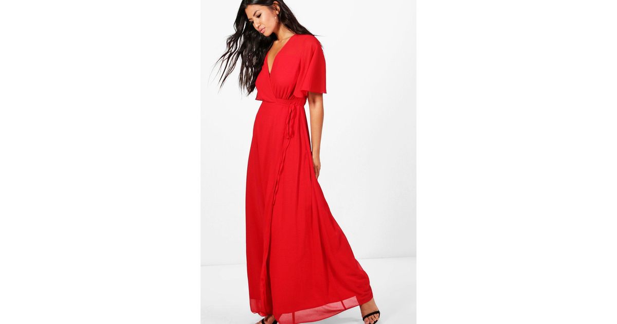 chiffon angel sleeve maxi dress