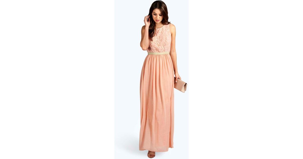 boutique lace & metallic maxi dress