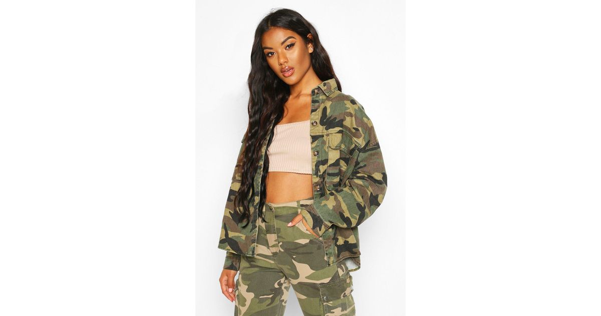 Boohoo Camo Super Oversized Denim Shirt 