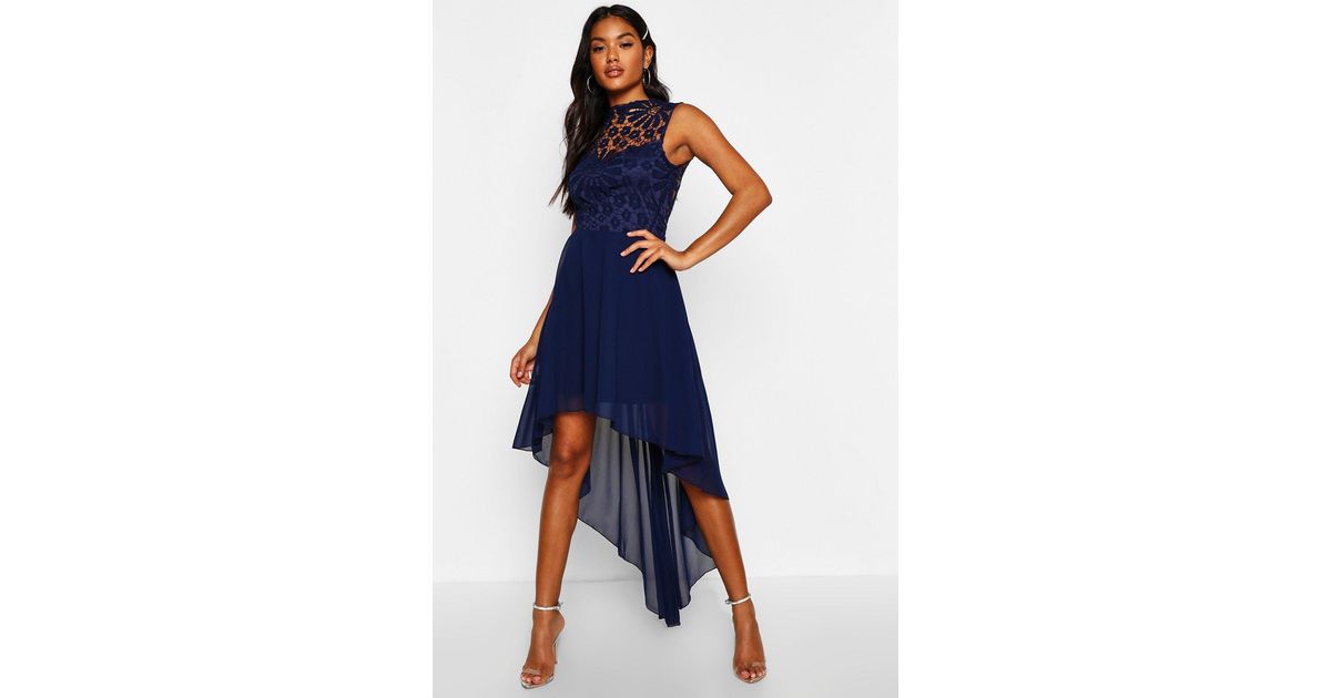 boutique lace top chiffon dip hem dress