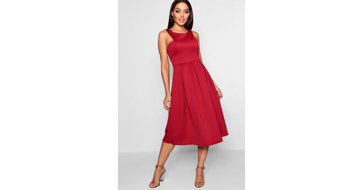 scuba cutaway neckline midi dress