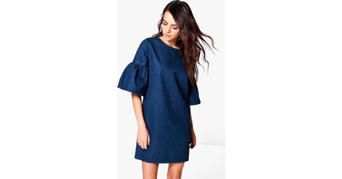 denim dress with ruffle sleeves