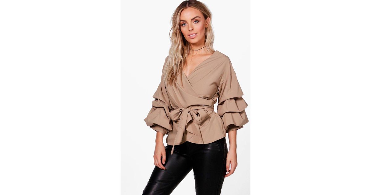 ruffle tiered sleeve wrap top