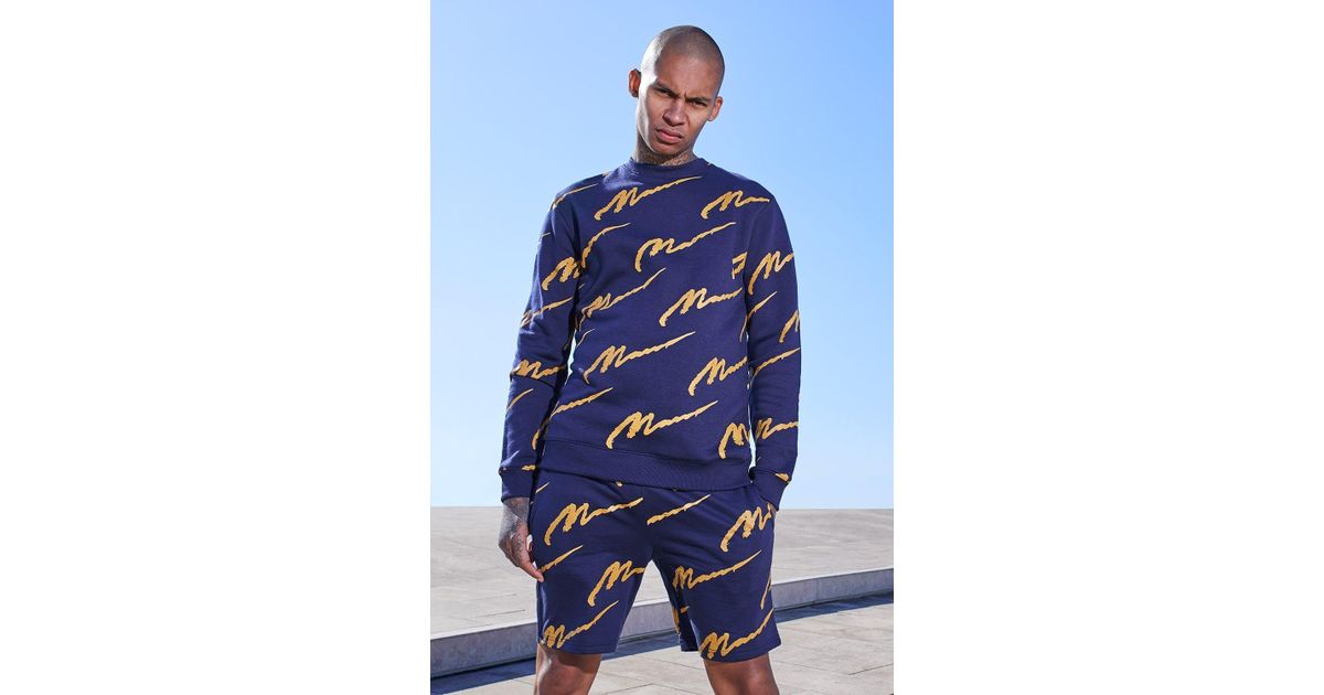 all over man print sweater short tracksuit