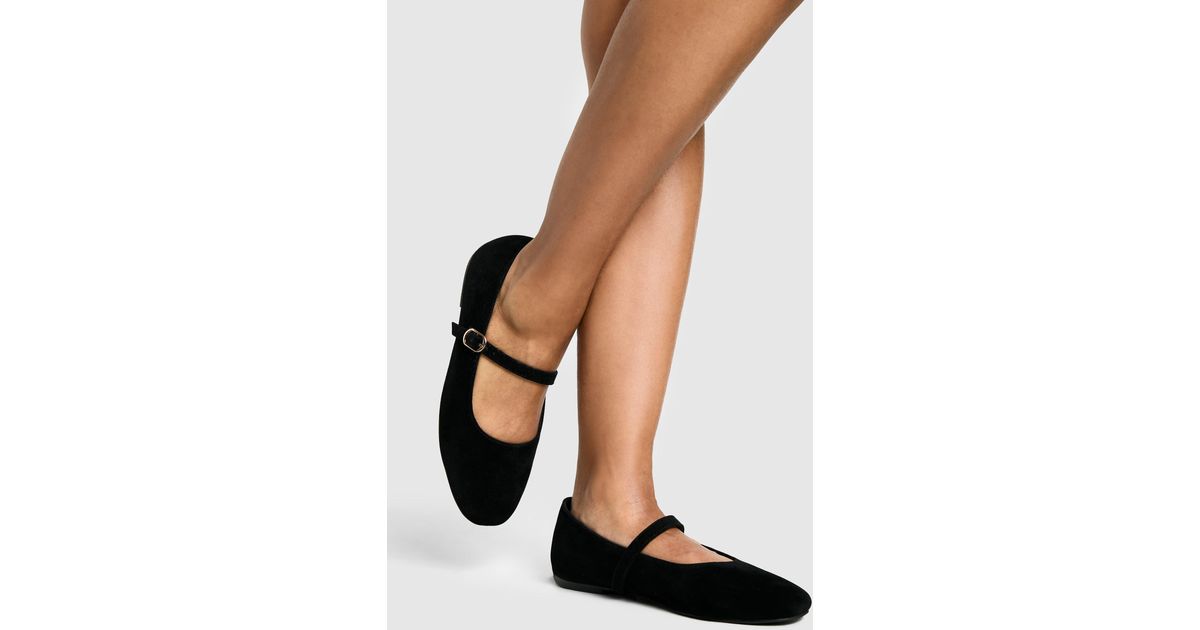 Boohoo Wide Fit Faux Suede Mary Jane Ballet Flats in White | Lyst Canada