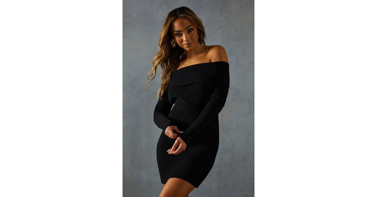 MissPap Knitted Rib Bardot Bodycon Mini Dress in Black | Lyst MissPap Knitted Rib Bardot Bodycon Mini Dress in Black | Lyst
