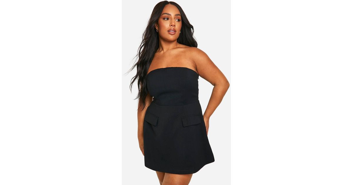 Boohoo Plus Structured Bandeau Mini Dress in Black | Lyst