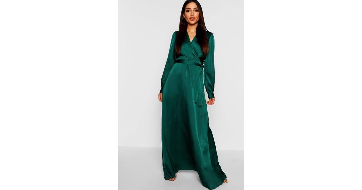 satin belted wrap maxi dress