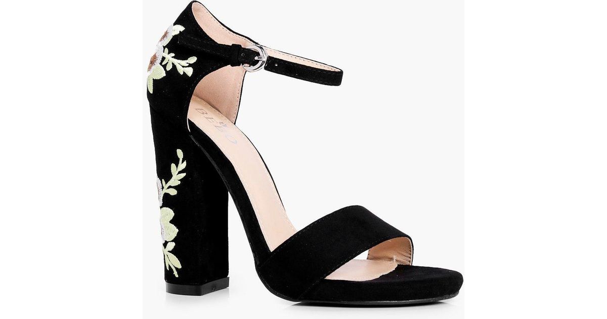 embroidered block heels