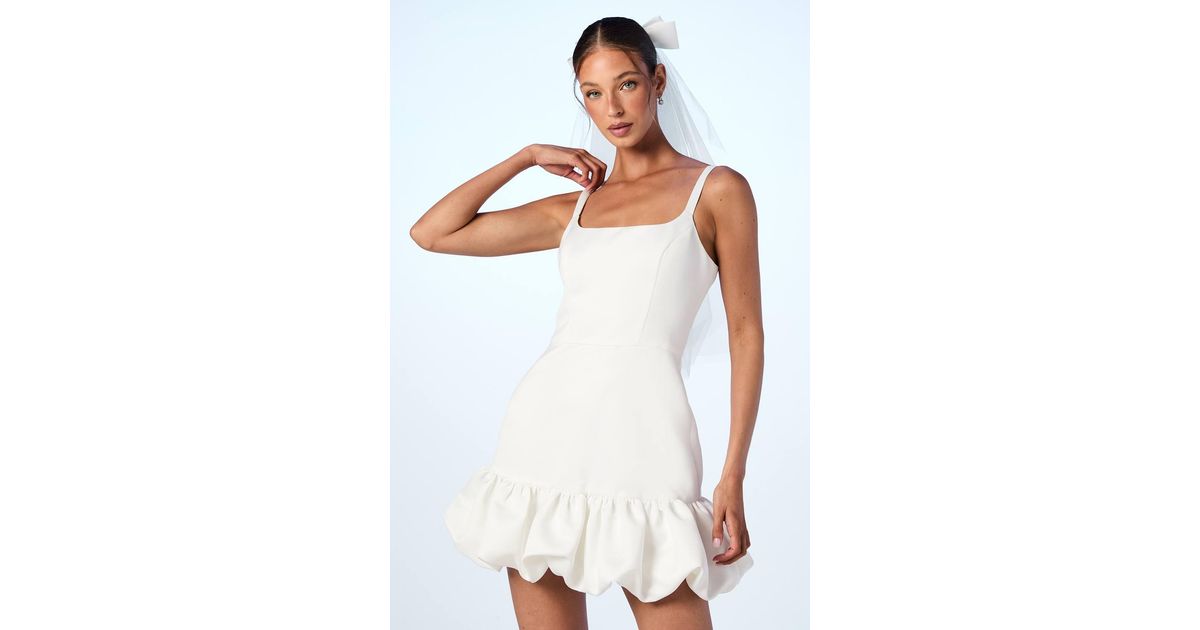 Oasis Structured Satin Drop Hem Bridal Mini Dress in White | Lyst