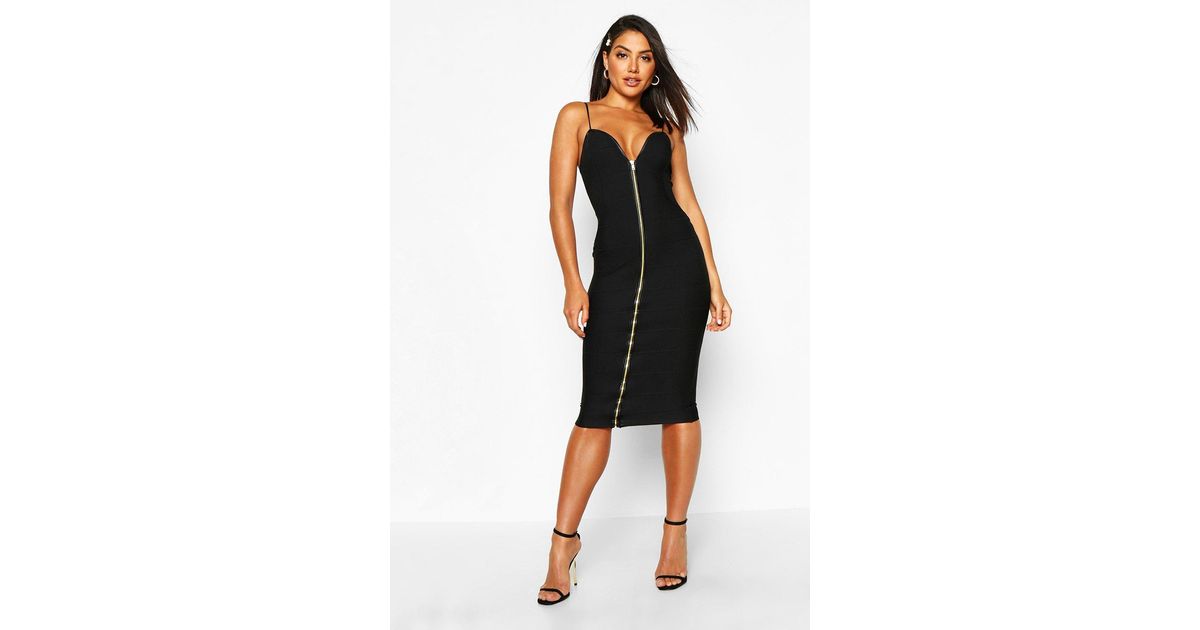 bandage zip through midi bodycon dress