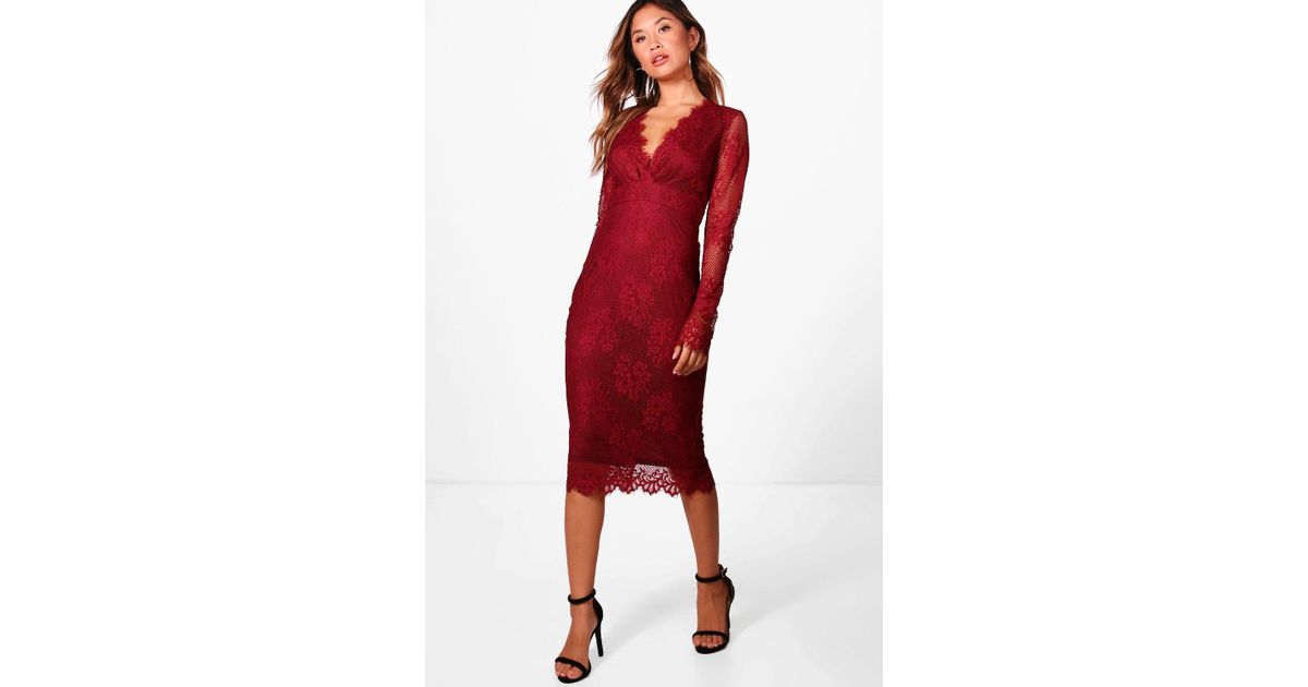boohoo boutique eyelash lace midi dress