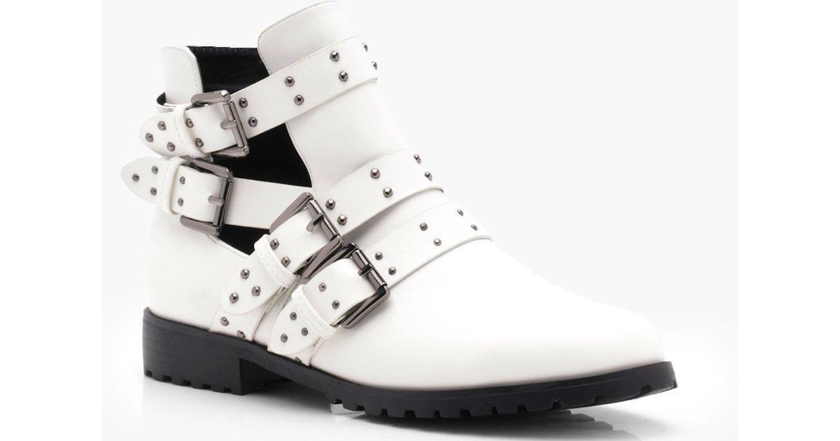white studded ankle boots