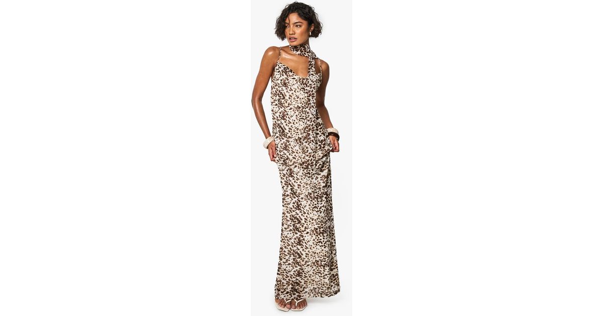 chinese dress ladies Sheer Ruched Chiffon Maxi Dress- Leopard Print main image 0