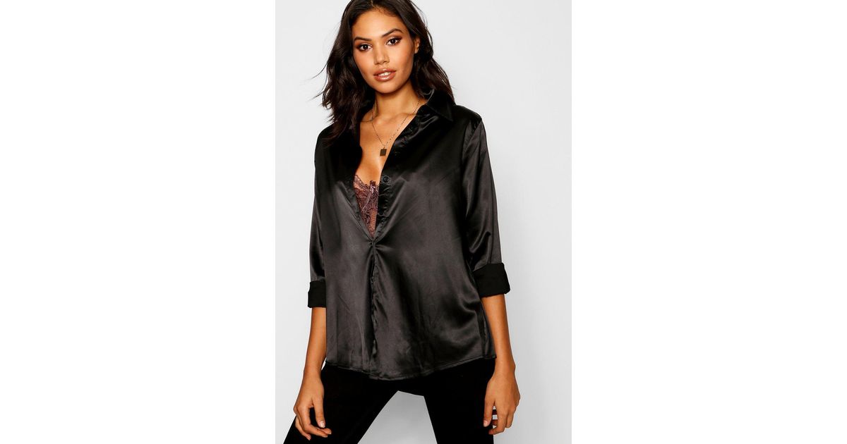 black extreme oversized satin shirt