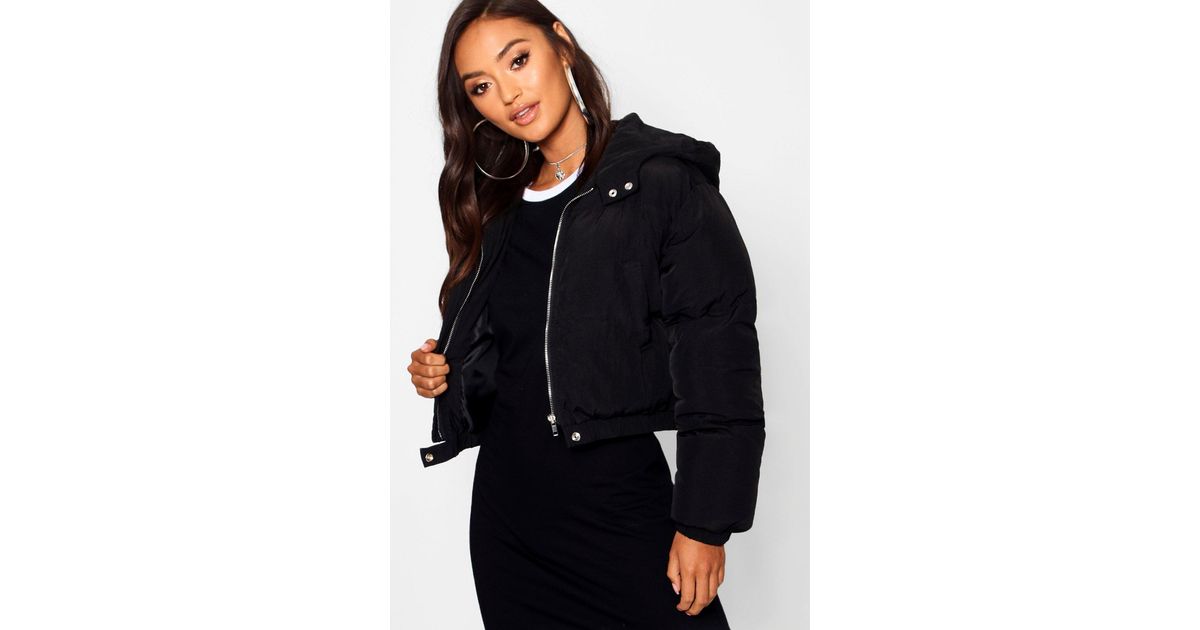 Boohoo Petite Hooded Crop Padded Coat 