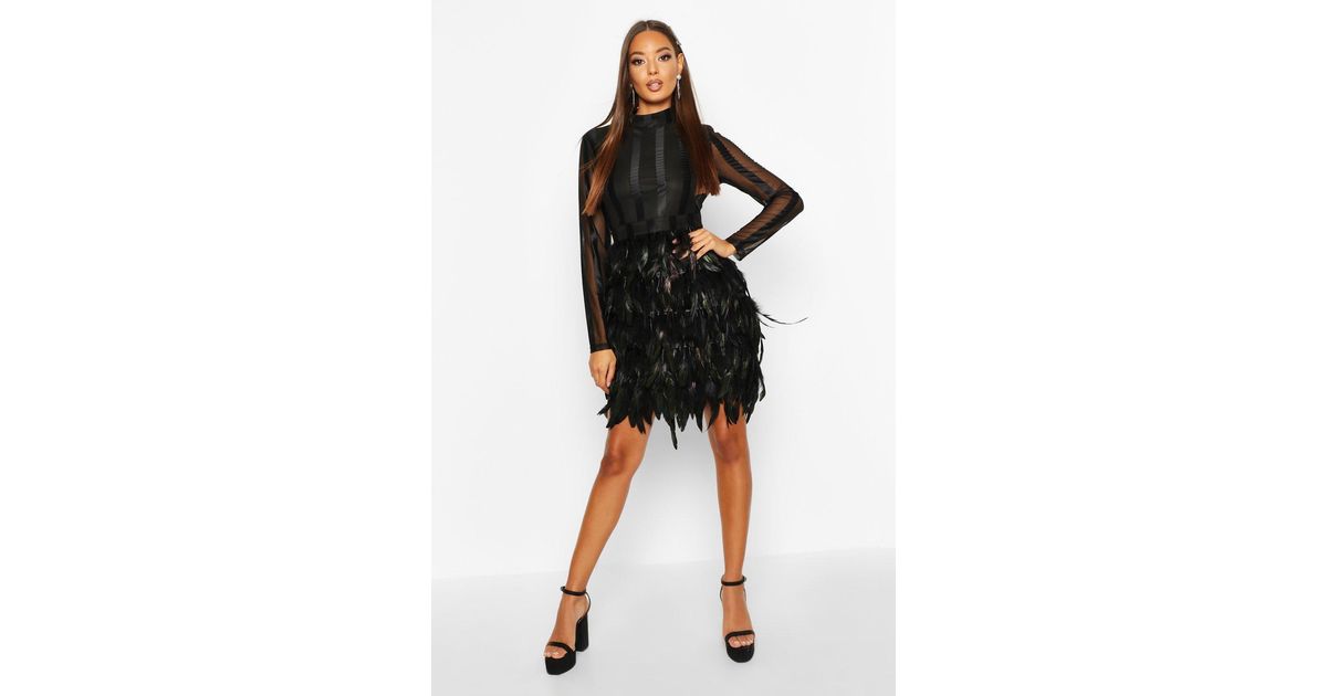 Boohoo Womens High Neck Feather Skirt 
