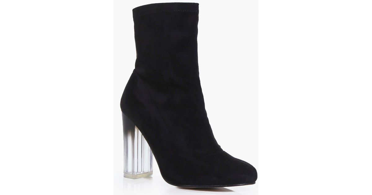 clear heel sock boots