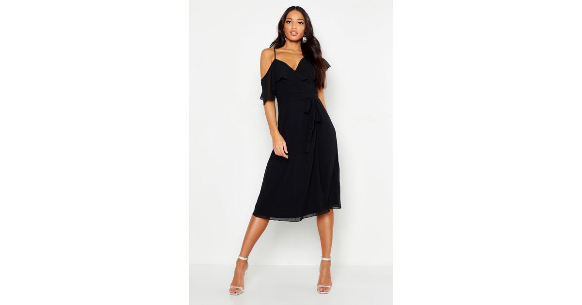 cold shoulder wrap skater dress