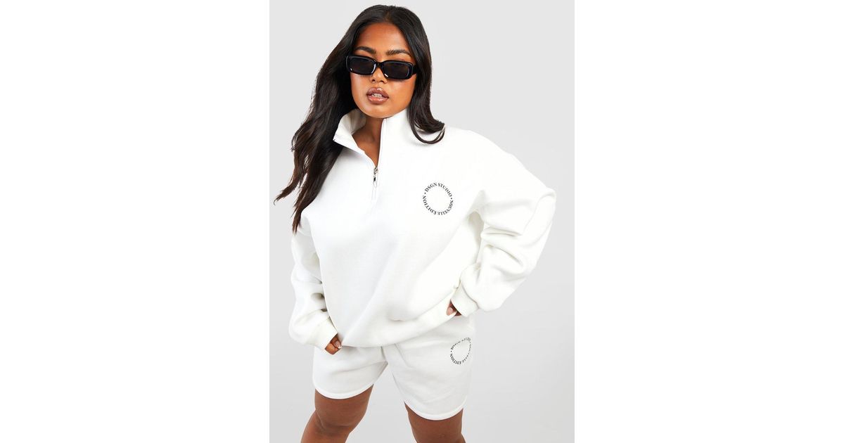 Boohoo Plus Cropped Half Zip Short Tracksuit in White Lyst