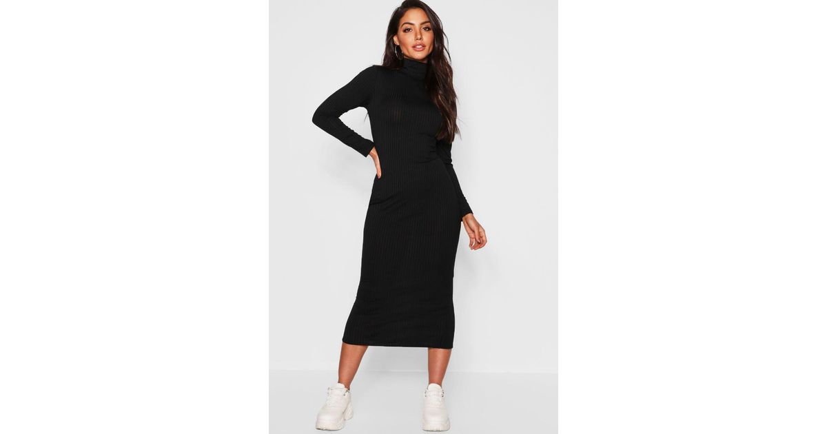 jumbo rib roll neck midi dress