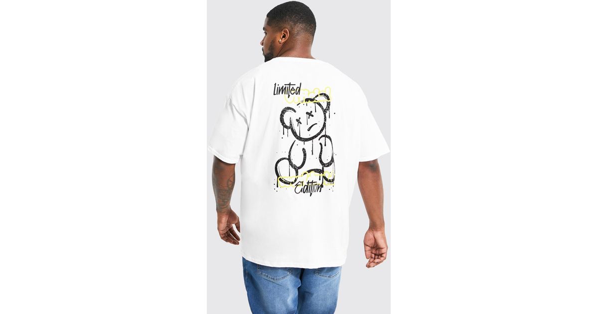 BoohooMAN Denim Plus Graffiti Teddy Back Print T-shirt in White for Men ...