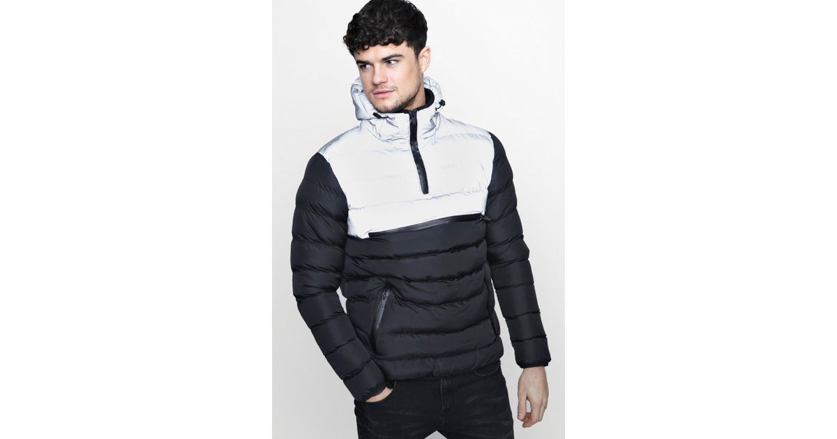 Boohoo Denim Over The Head Puffer Jacket With Reflective ...