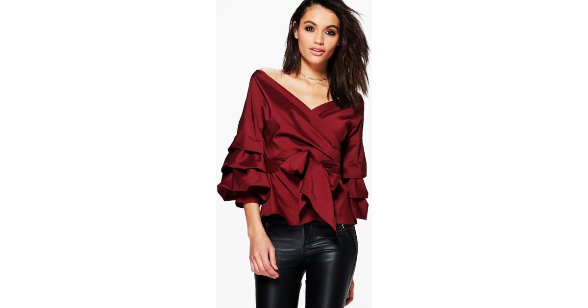 ruffle tiered sleeve wrap top