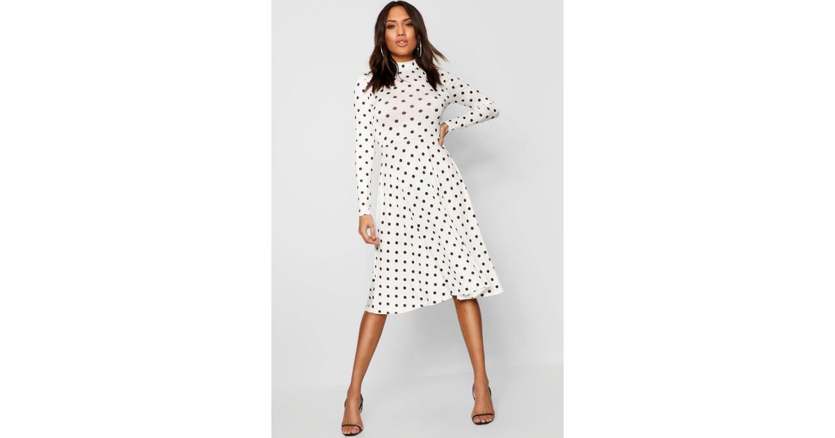 long sleeve polka dot midi dress