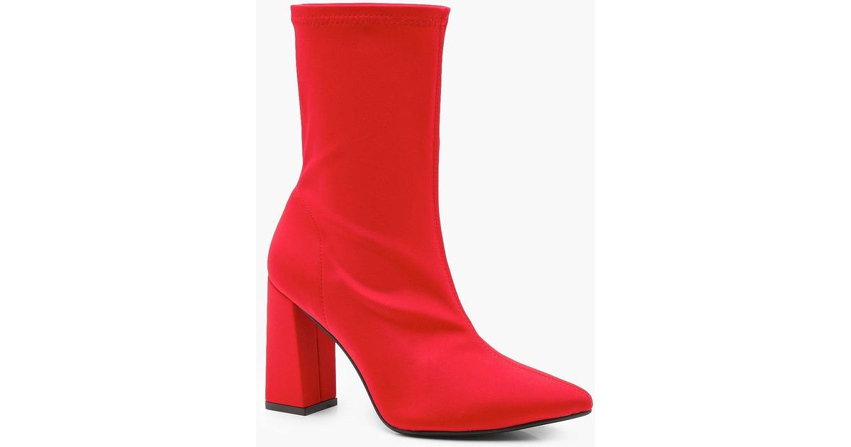 red sock booties block heel