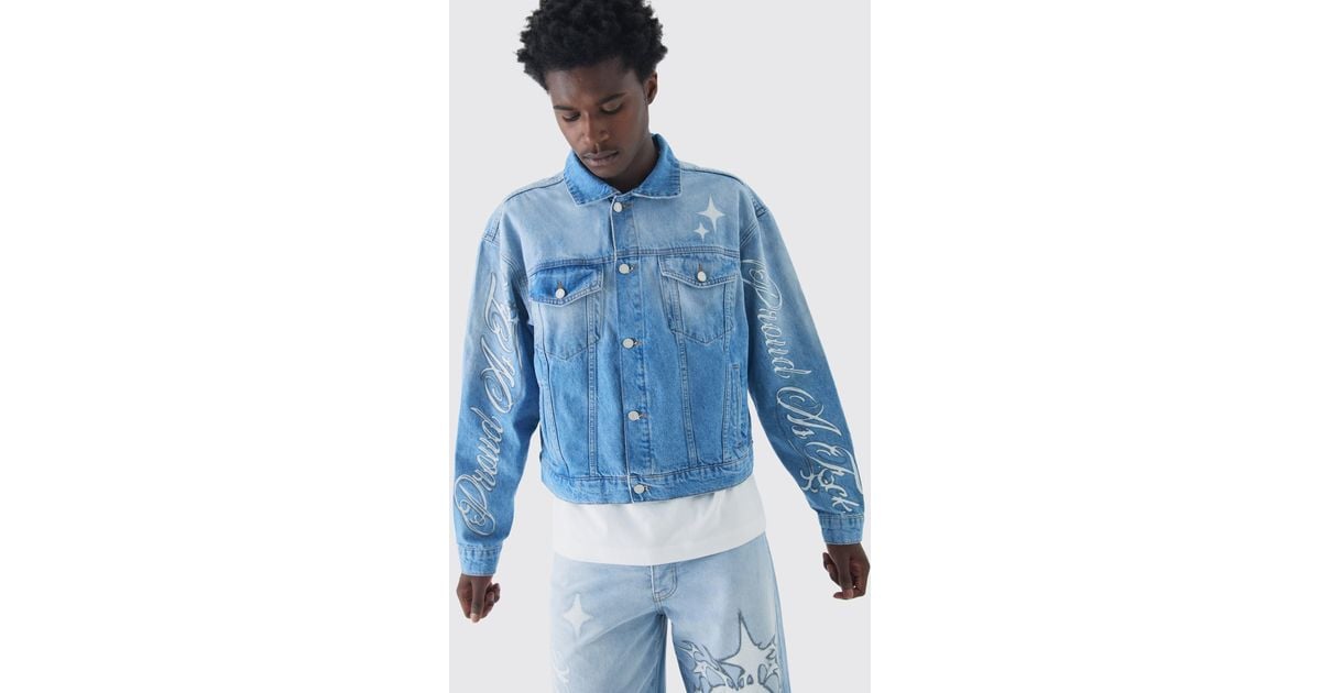 Boohoo Oversized Boxy Pride Printed Jean Jacket in Blue Lyst