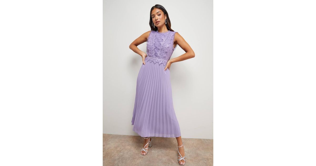 knee length dresses for ladies Elsie Purple Lace and Crepe Mini Dress (Archive Sale)