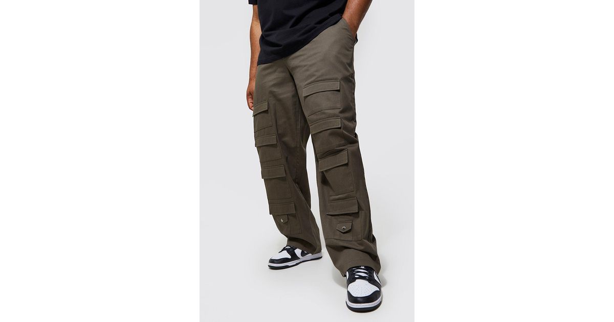 BoohooMAN Denim Plus Stacked Leg Cargo Pocket Pants in Green for Men Lyst