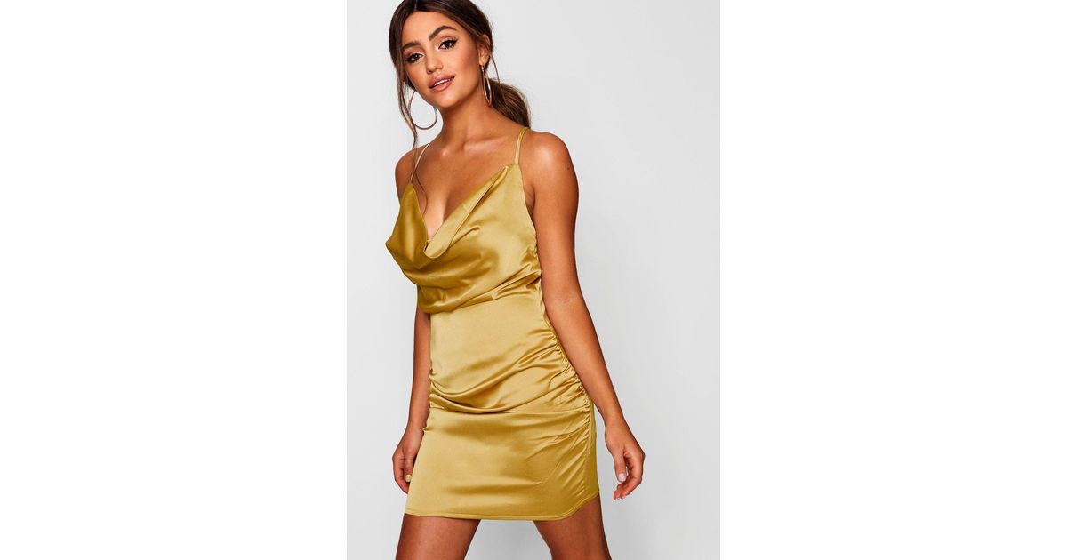 florence satin cowl neck bodycon dress