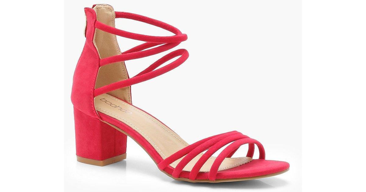 Boohoo Strappy Low Block Heels in Red 