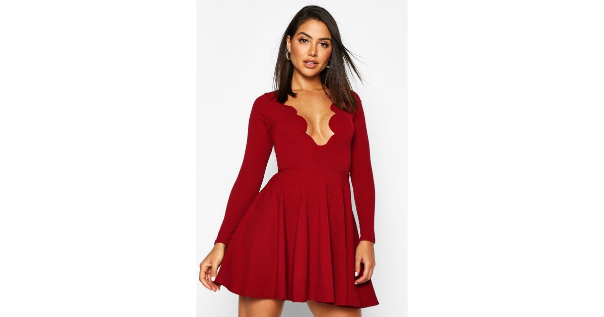 scallop plunge skater dress