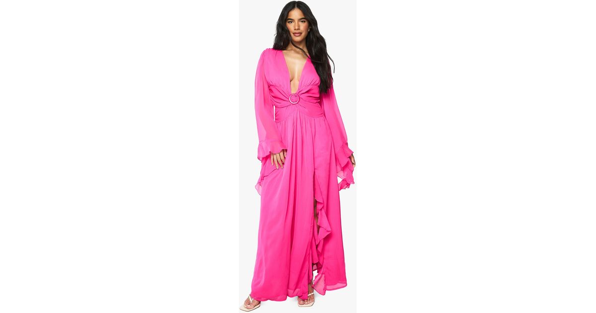 boohoo chiffon cut out maxi dress Boohoo Chiffon Cut Out Maxi Dress in Pink