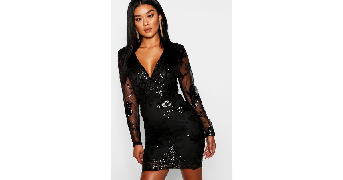 boutique sequin mesh bodycon dress