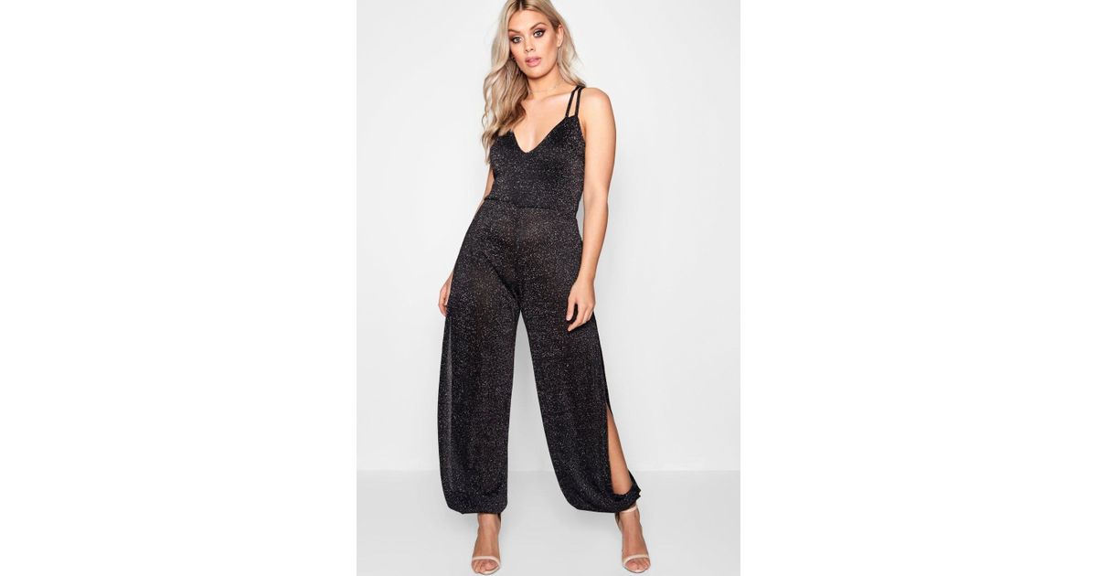 metallic wide leg jumpsuit