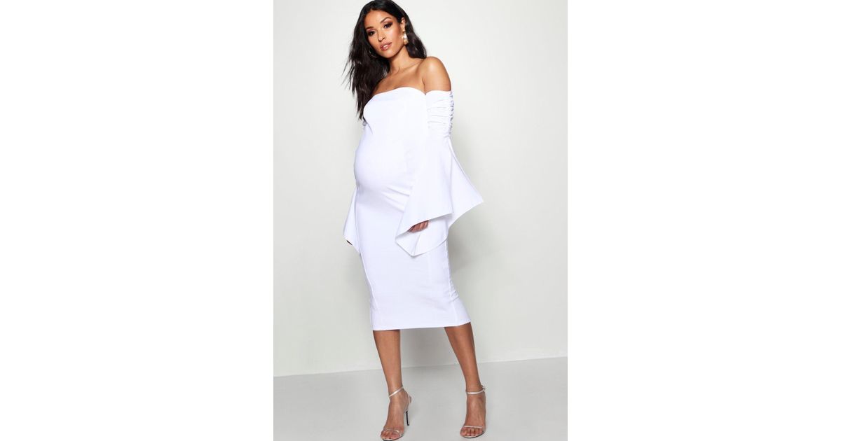 white bardot maternity dress