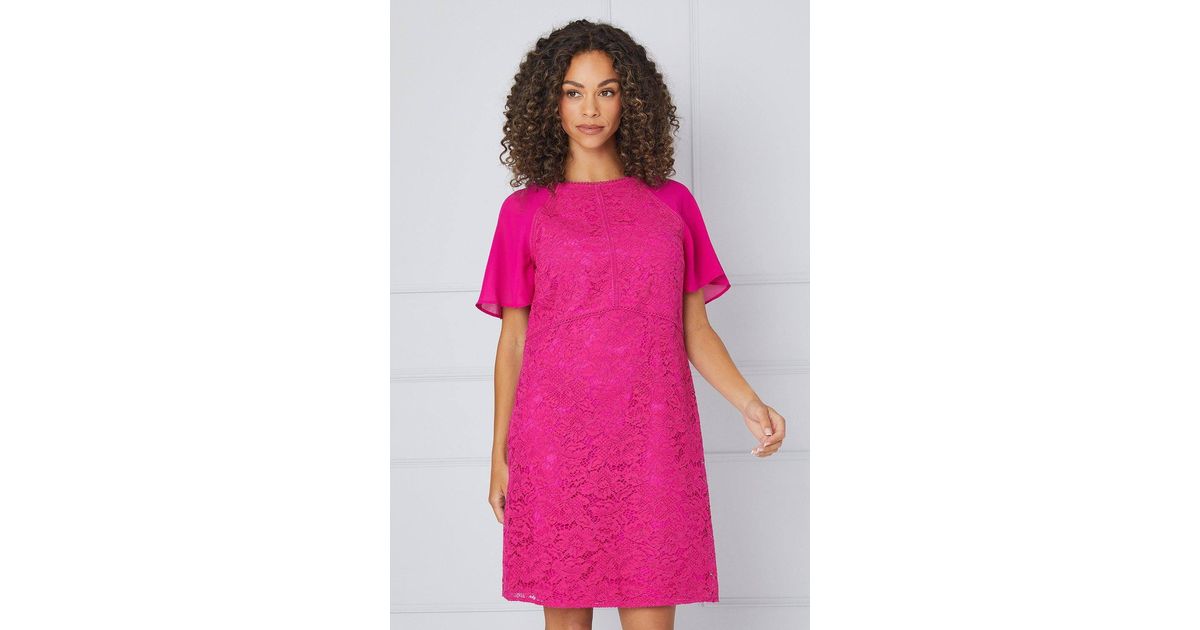 Wallis Lace Angel Sleeve Shift Dress in Pink | Lyst