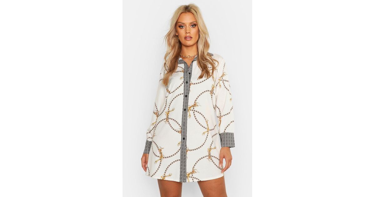 boohoo geo print shirt dress