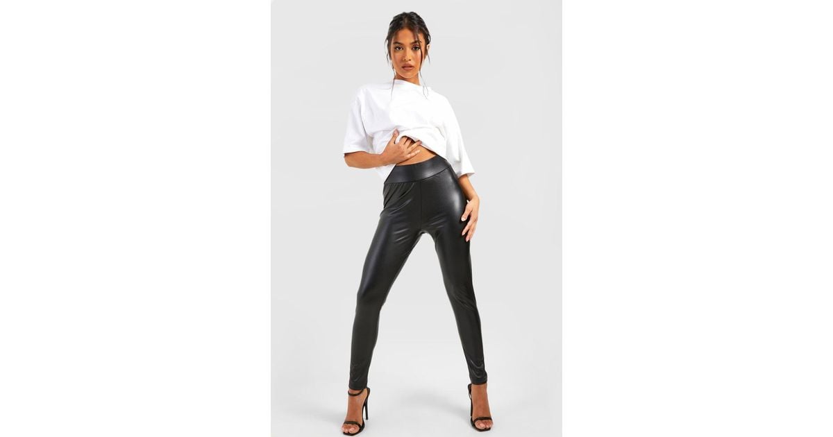 Boohoo Petite Super Stretch Waist Shaping Leather Look Leggings in Blue
