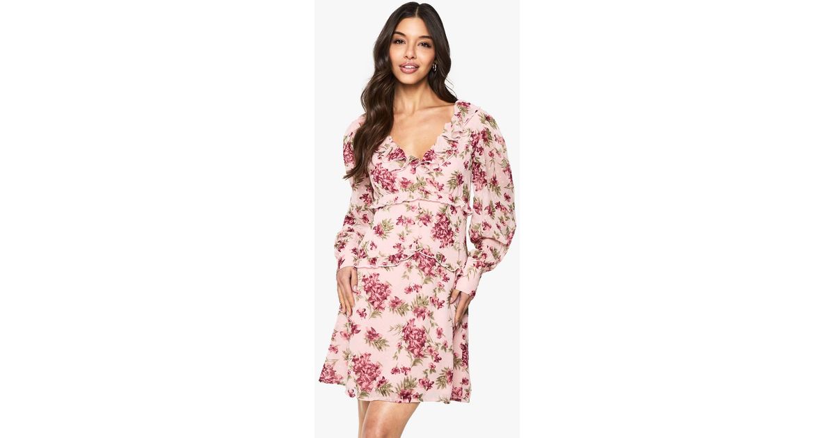 Subtle Ruffle Boohoo Floral Chiffon Ruffle Mini Dress in Pink | Lyst