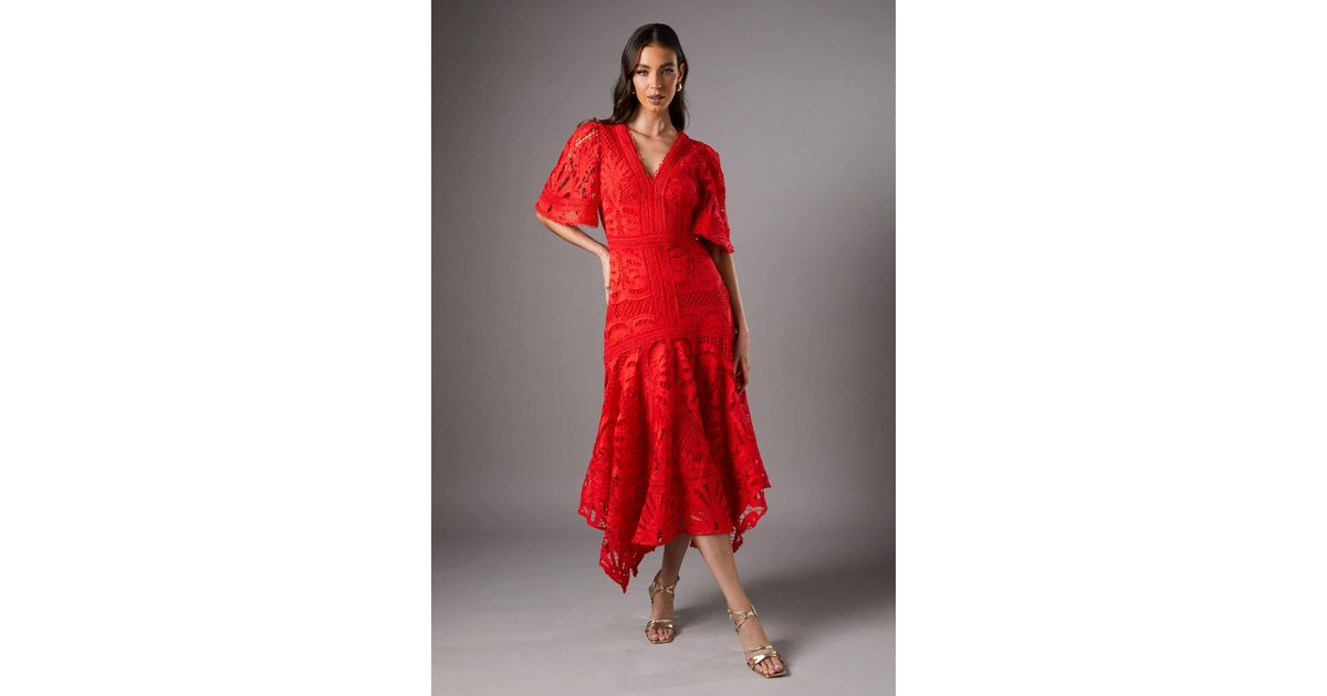 Coast Placement Lace Hanky Hem Dress in Red | Lyst Coast Placement Lace Hanky Hem Dress in Red | Lyst