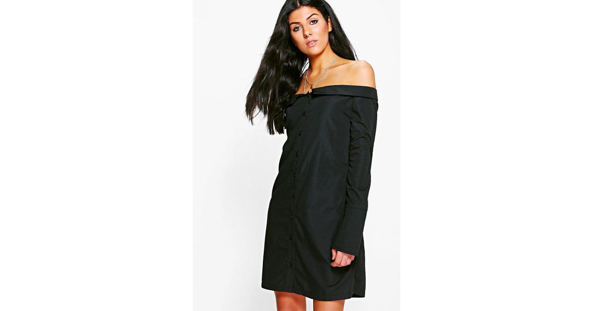 black off the shoulder shirt dress